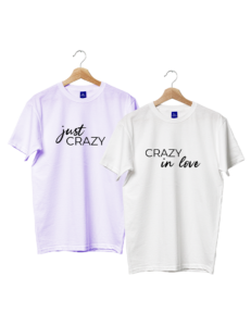 2 weiße T-Shirts mit just crazy crazy in love